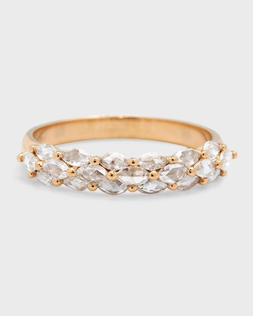 64 Facets White 18k Yellow Gold Marquise Diamond Half Eternity Band Ring, Size 6.75