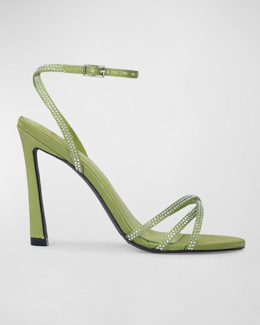 Black Suede Studio Green Serafina Crystal Satin Ankle-strap Sandals