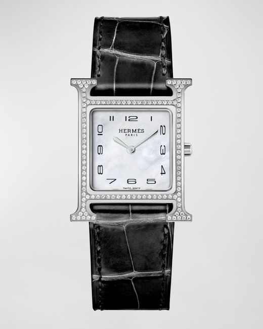 Hermès Black Heure H Watch, Medium Model, 30 Mm