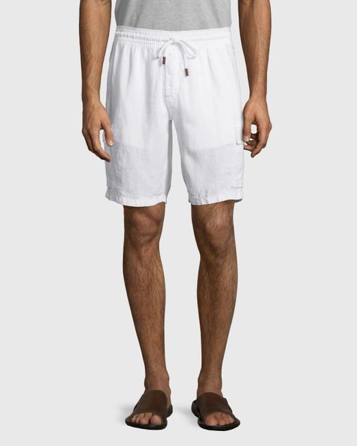 Vilebrequin White Baie Solid Linen Cargo Shorts for men