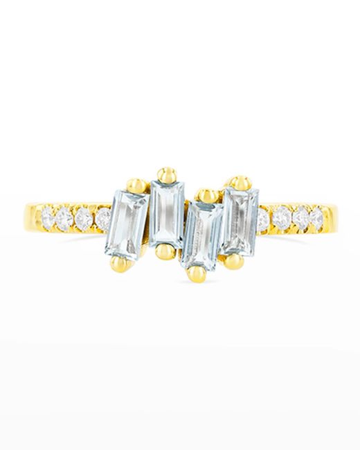 KALAN by Suzanne Kalan White 14k Yellow Gold Stacking Ring In Blue Topaz And Diamonds, Size 6.25