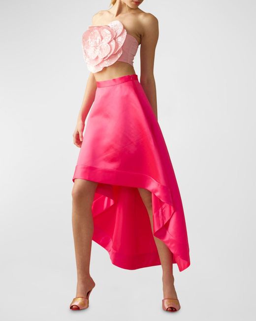 Cynthia Rowley Red High-Low A-Line Satin Maxi Skirt