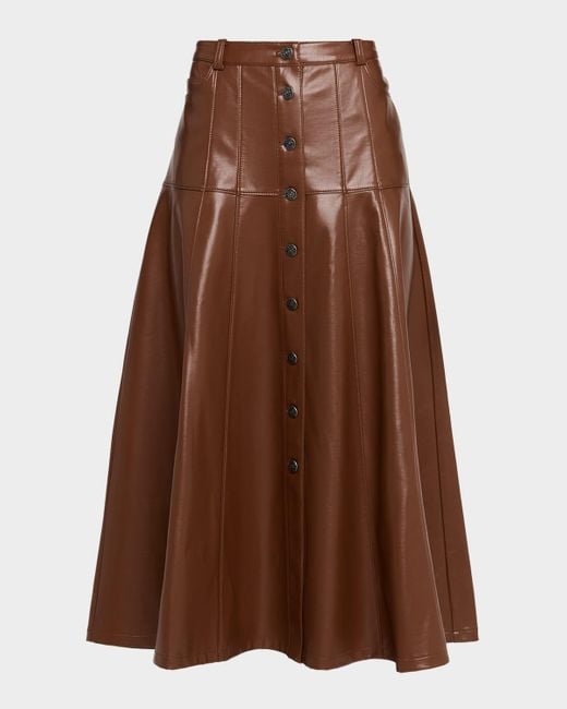 Cinq À Sept Brown Veena Vegan Leather Midi Skirt