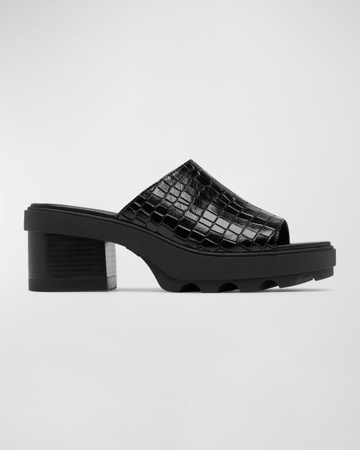Sorel Black Joanie Leather Platform Slide Sandals