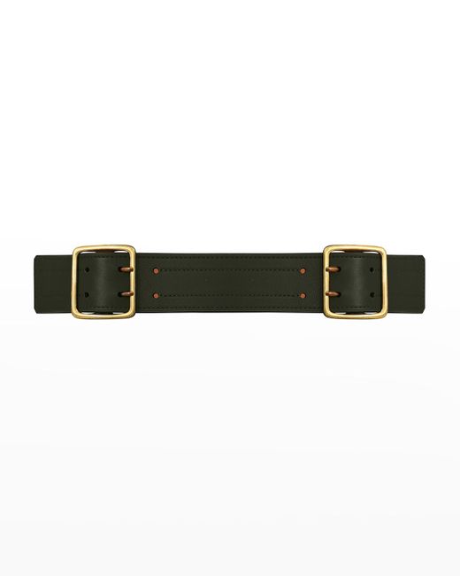 Vaincourt Paris Black La Radieuse Double-Buckle Leather Belt