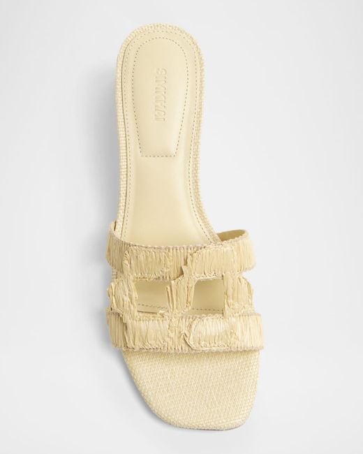 Jonathan Simkhai White Raffia Monogram Flat Slide Sandals