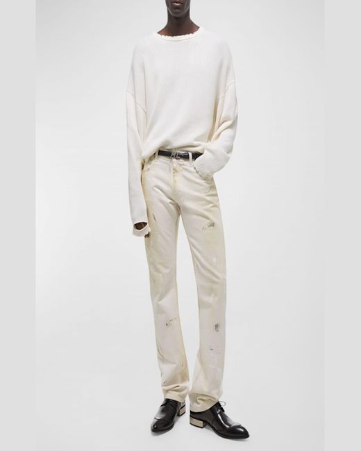 Helmut Lang White Distressed Crew Sweater for men
