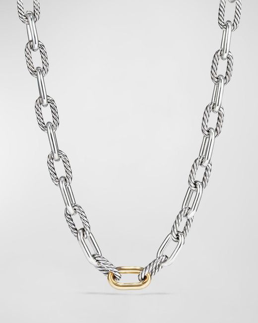 David Yurman White Dy Madison Chain Necklace In Silver With 18k Gold, 13.5mm