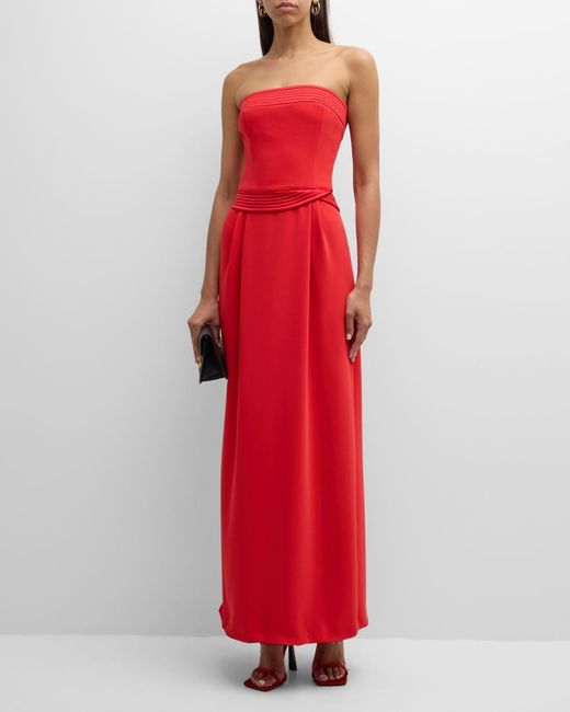 Emporio Armani Red Strapless Pleated Column Gown