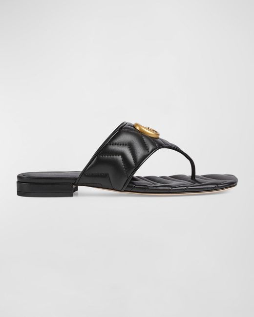 Gucci Brown Double G Marmont Thong Sandals