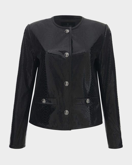 Gorski Blue Metis Python-Print Suede Jacket