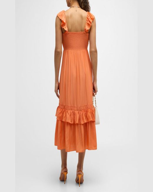 Ramy Brook Orange Nelly V-Neck Pleated Midi Empire Dress