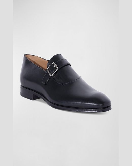 Paul Stuart Black Horace Leather Single-Monk Strap Loafers for men