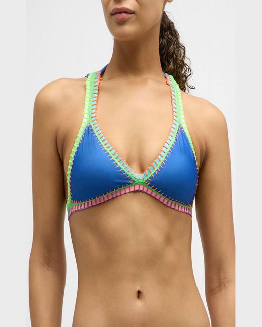 Platinum inspired by Solange Ferrarini Blue Crochet-Trim Triangle Bikini Top
