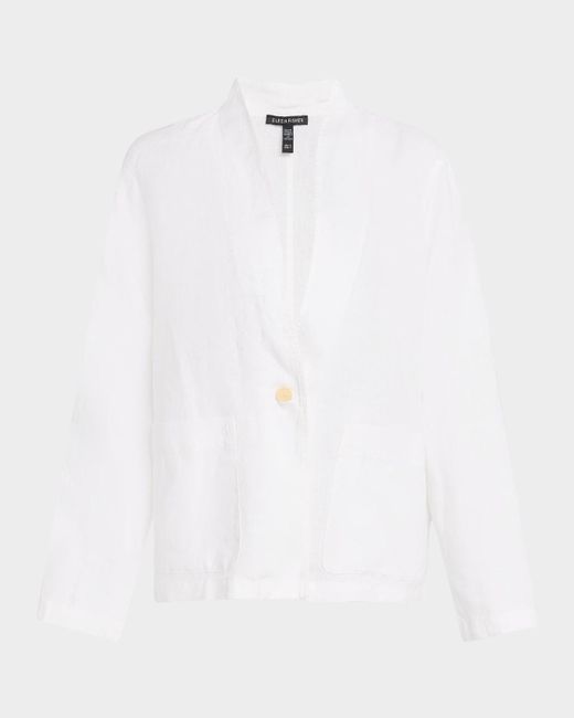 Eileen Fisher White Single-Button Organic Linen Jacket