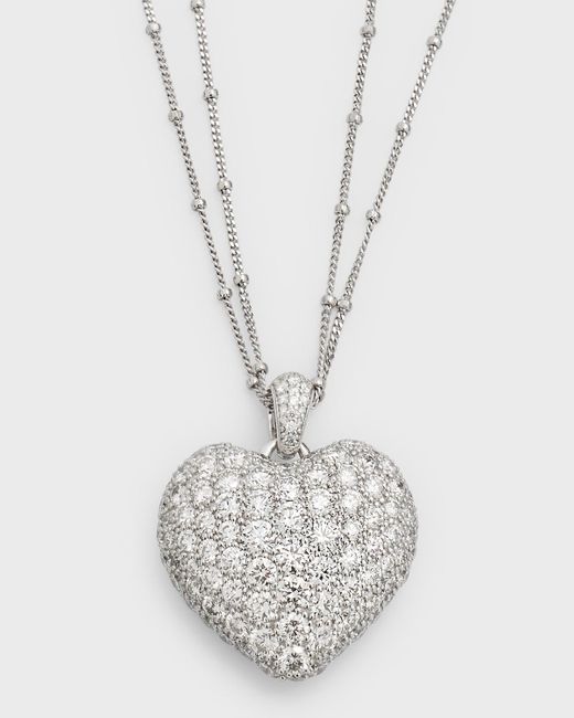 Neiman Marcus 18k White Gold Double-chain Heart Pendant Necklace