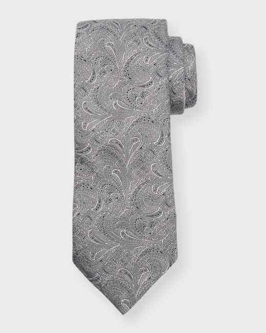 Brunello Cucinelli Gray Silk-cotton Tonal Paisley Tie for men