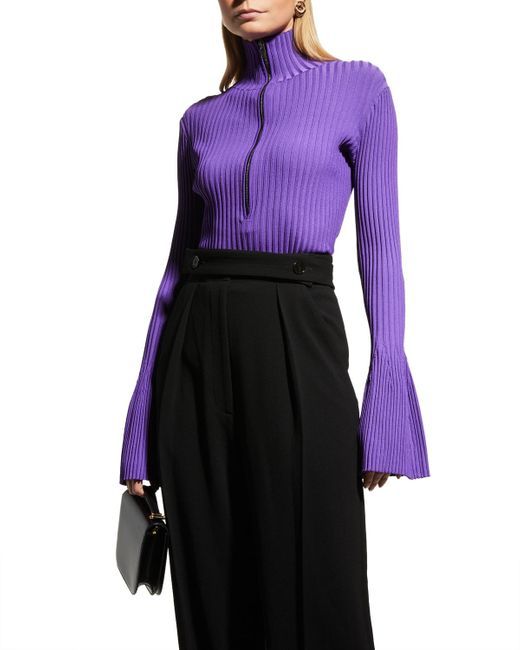 Proenza Schouler Purple Ribbed Half Zip Sweater