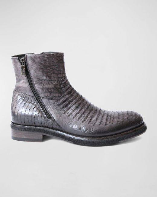 Jo Ghost Gray Lizard-Embossed Double-Zip Boots for men