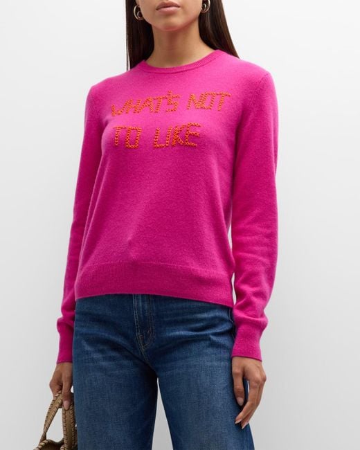 Lingua Franca Pink Cashmere Embroidered Crewneck Sweater