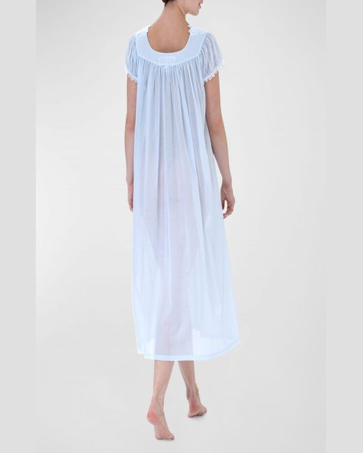 Celestine Blue Ronya-2 Ruched Lace-Trim Cotton Nightgown