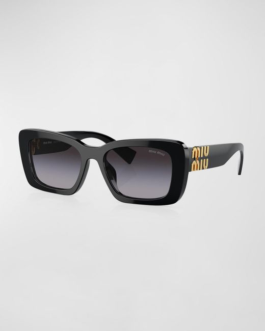 Miu Miu Black Mu 07Ys Gradient Logo Acetate Rectangle Sunglasses