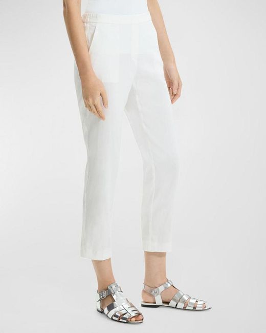 Theory White Treeca Cropped Slim Pull-On Pants