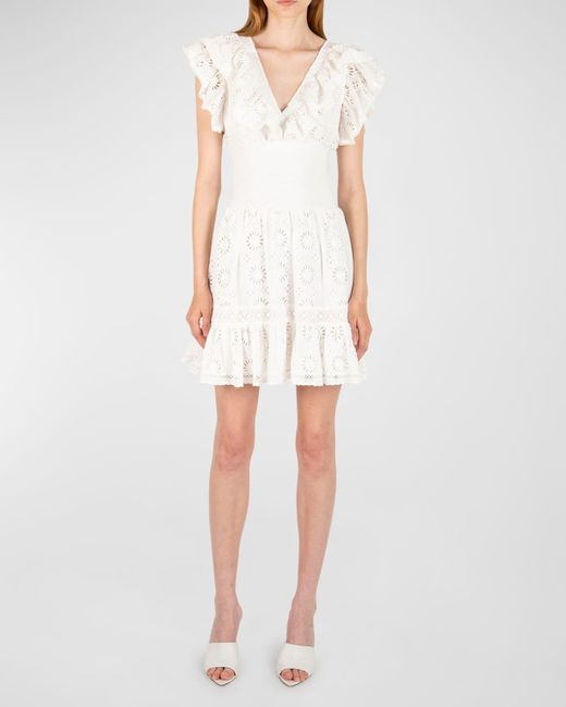SECRET MISSION White Tanya Ruffle Broderie Anglaise Mini Dress