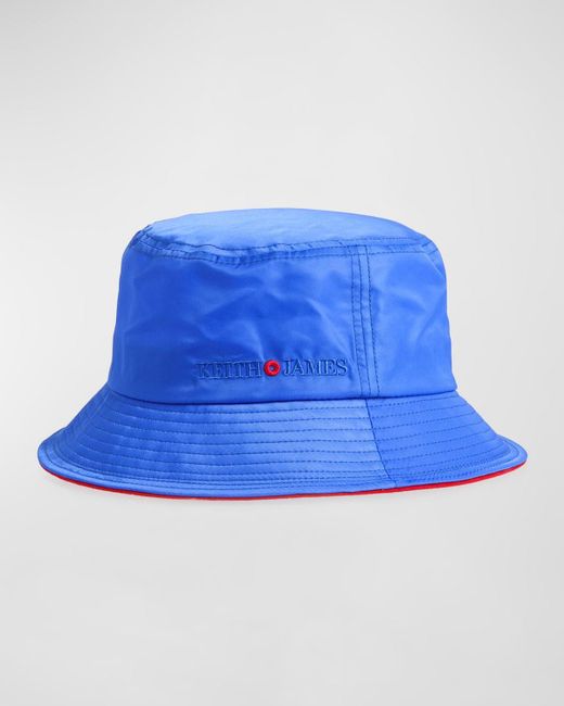 Keith James Blue Logo Nylon Bucket Hat for men