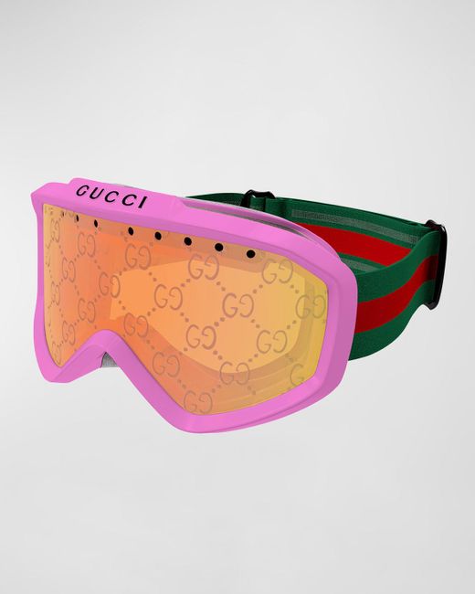 Gucci Gray Multicolor Logo Injection Plastic Shield Sunglasses