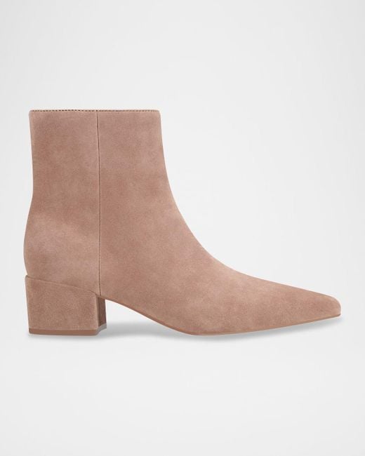 Marc Fisher Natural Leonna Leather Block-Heel Ankle Booties
