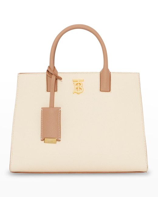 Burberry Frances Tb Colorblock Leather Top-handle Bag in Natural | Lyst