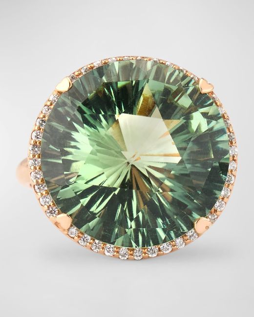 Lisa Nik Green 18K Rose Ring With Quartz And Diamonds, Size 6