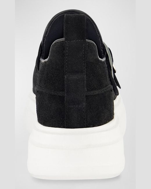 Karl Lagerfeld Black Sneaker-Sole Suede Double-Monk Loafers for men