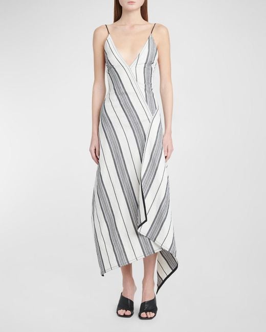 Ferragamo White Asymmetric Striped Backless Midi Dress