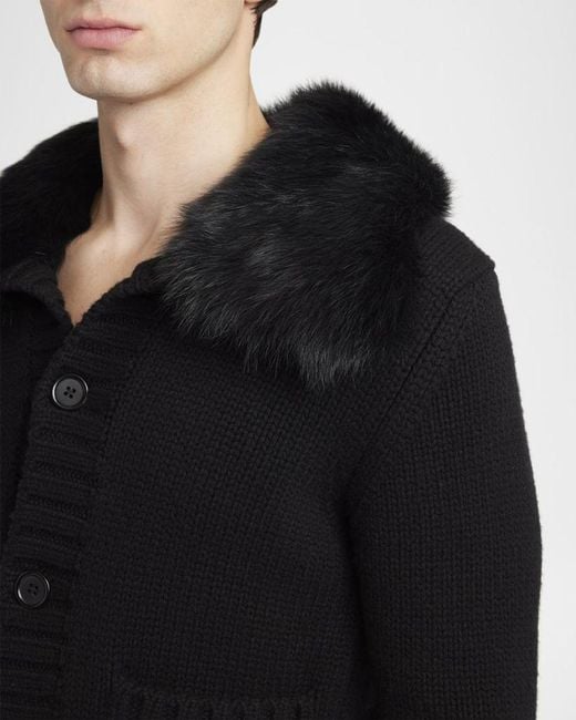 Dolce & Gabbana Black Apos;S Shearling-Collar Wool Jacket for men