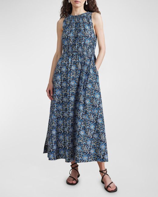 Apiece Apart Blue Bali Sleeveless Botanical-print Midi Dress