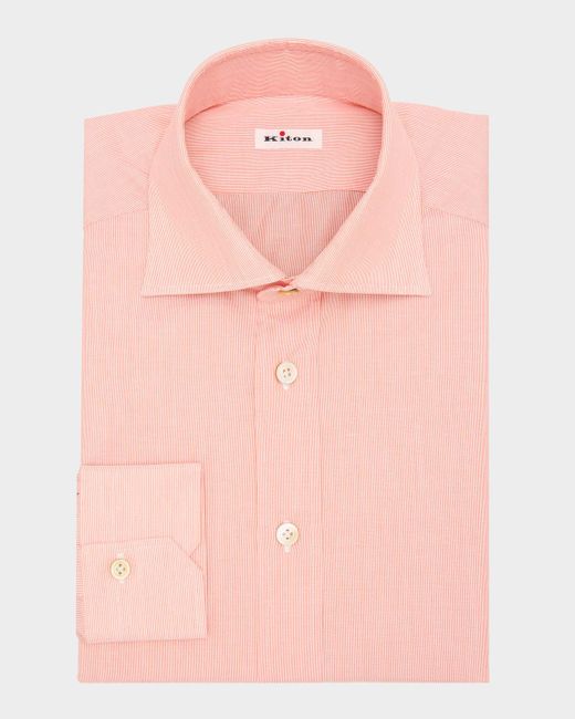 Kiton Pink Cotton Fineline Stripe Dress Shirt for men