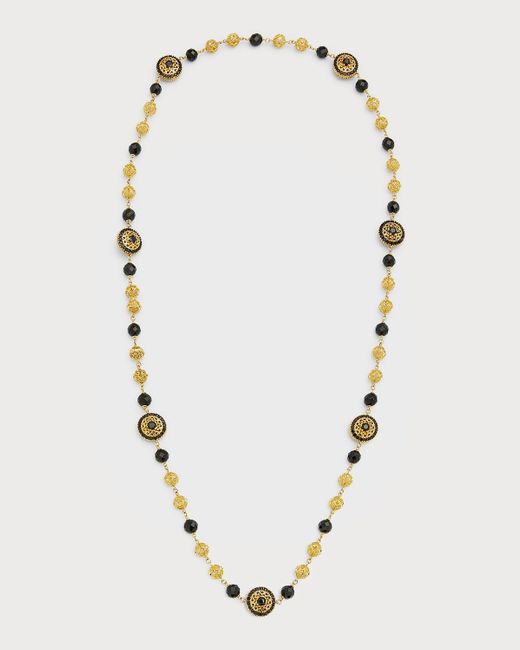Dolce & Gabbana Multicolor 18k Yellow Gold Black Jade And Black Sapphires Necklace, 80cm