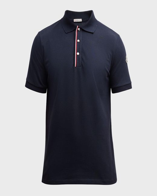 Moncler Blue Polo Shirt With Striped Snap Placket for men