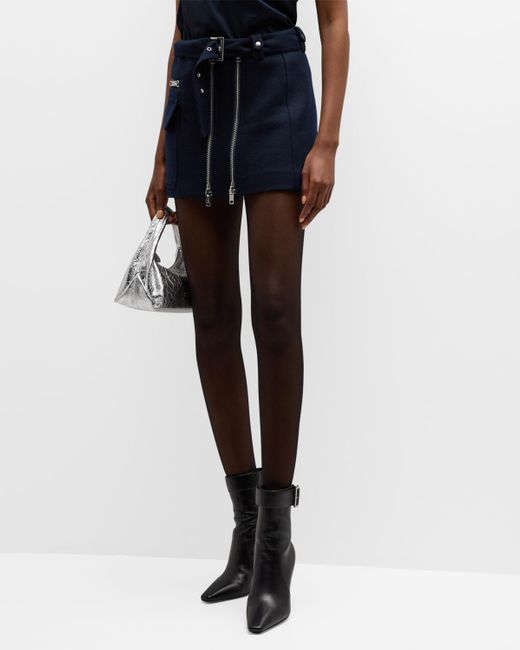 A.L.C. Blue Christian Double-zip Belted Wool Mini Skirt