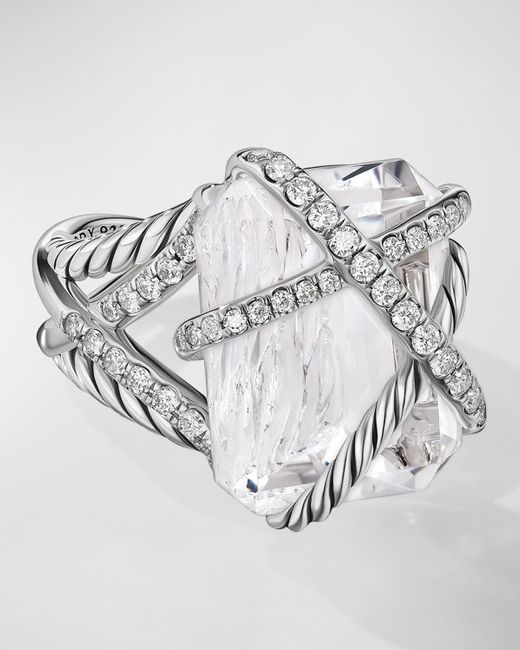 David Yurman Metallic Cable Wrap Ring With Gemstone And Diamonds In Silver, 18x14mm