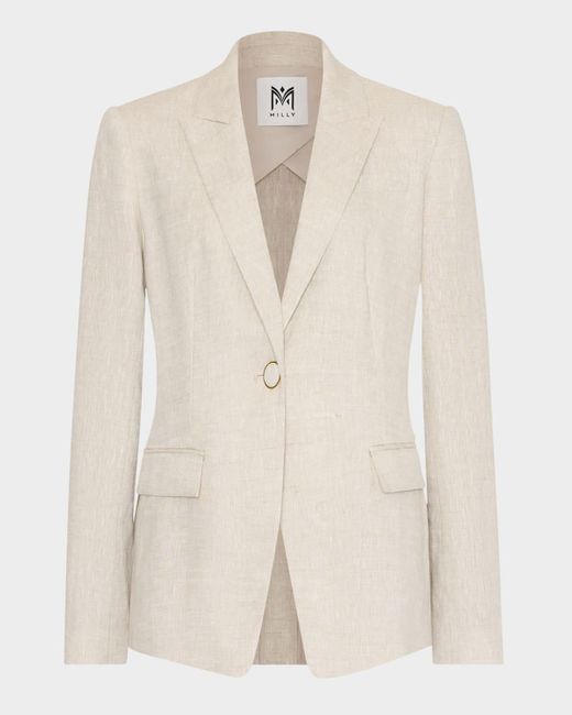 MILLY Natural Alexa Single-Button Linen Blend Blazer