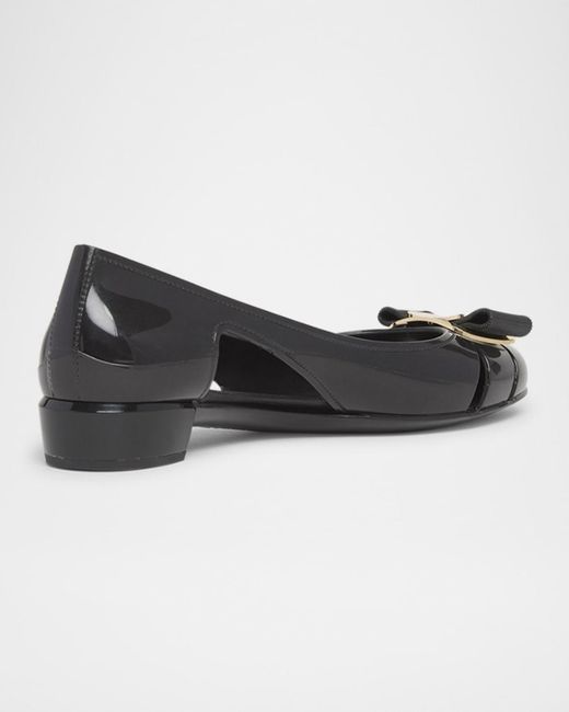 Ferragamo Black Nara Jelly Cutout Bow Ballerina Flats