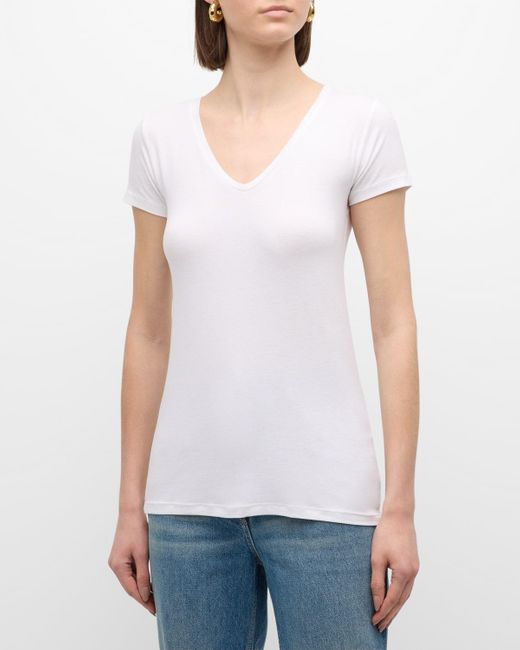 Majestic Filatures White Soft Touch Short-Sleeve V-Neck Tee