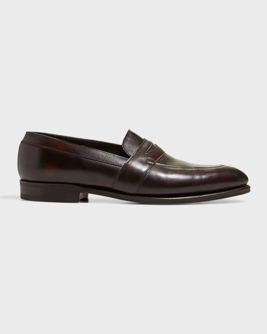 John Lobb Brown Adley Leather Penny Loafers for men