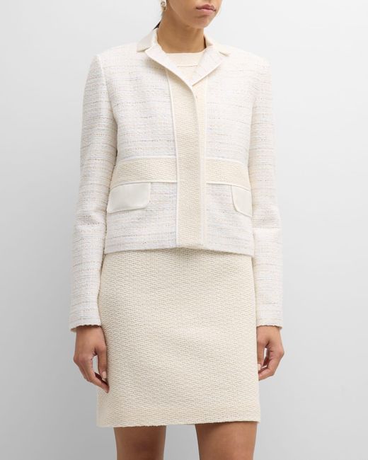 St. John Natural Featherweight Sequin Tweed And Textured Open Weave Jacket
