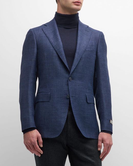 Canali Blue Textured Wool-Blend Blazer for men