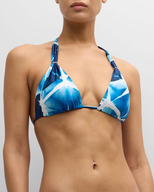 Lenny Niemeyer Blue Tie-dye Geometric Halter Bikini Top