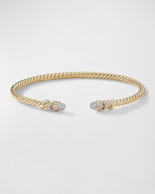 David Yurman White Petite Helena Open Bracelet With Diamonds In 18k Gold, 3mm